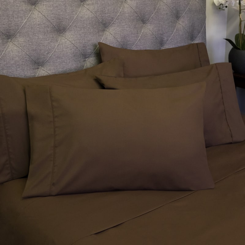 Soft Brushed Microfiber 7-piece Split King Sheet Set - 4 Pillowcases - Brown