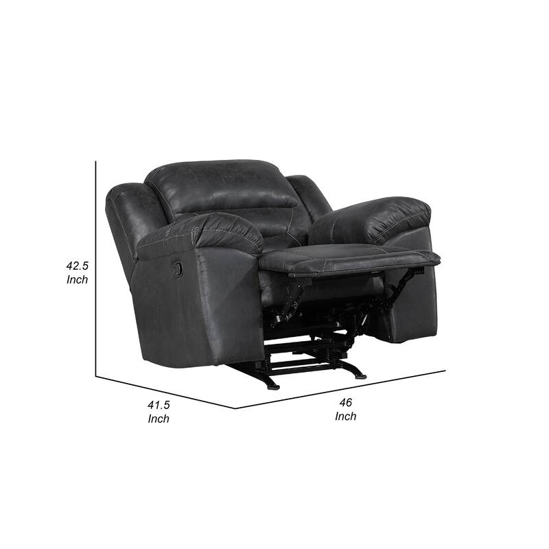 Henry Manual Rocker Recliner Chair in Pillow Tufted Black Microfiber