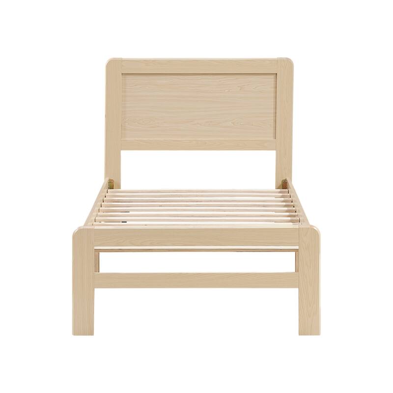 Contemporary Natural Finish Twin Size Wooden Platform Bed Frame with Headboard