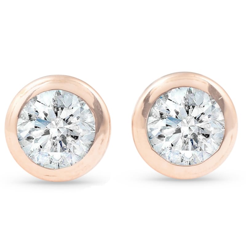 Bliss Diamond 1/3 ctw Rose Gold Diamond Bezel Martini Stud Earrings