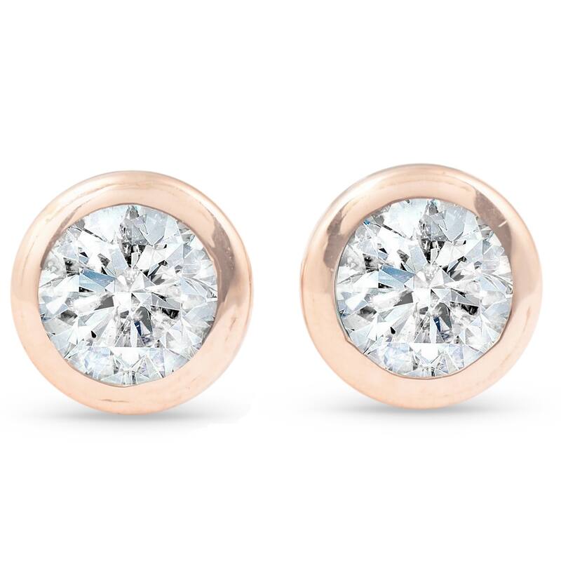 Bliss Diamond 1/3 ctw Rose Gold Diamond Bezel Martini Stud Earrings - Rose