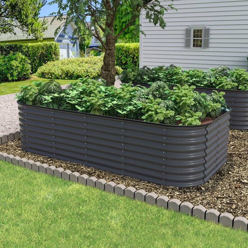 VEIKOUS 24''H Galvanized Raised Garden Bed, Durable Outdoor Planter Box with Rust-Resistant Steel