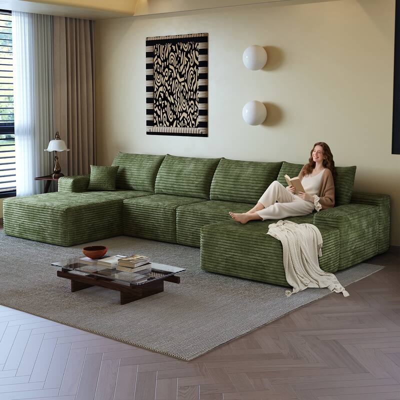 135-in Casual Green 4 -seater Left Reclining Sectional - 8' x 10'