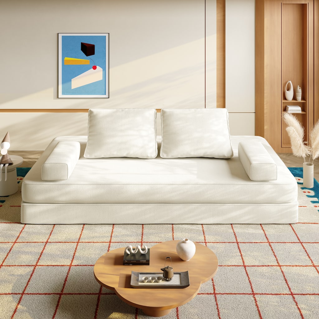 GDFStudio - 86.6" Multifunctional Chenille Upholstered Convertible Sofa Bed with 2 Removable Backrests & Soft Pillows