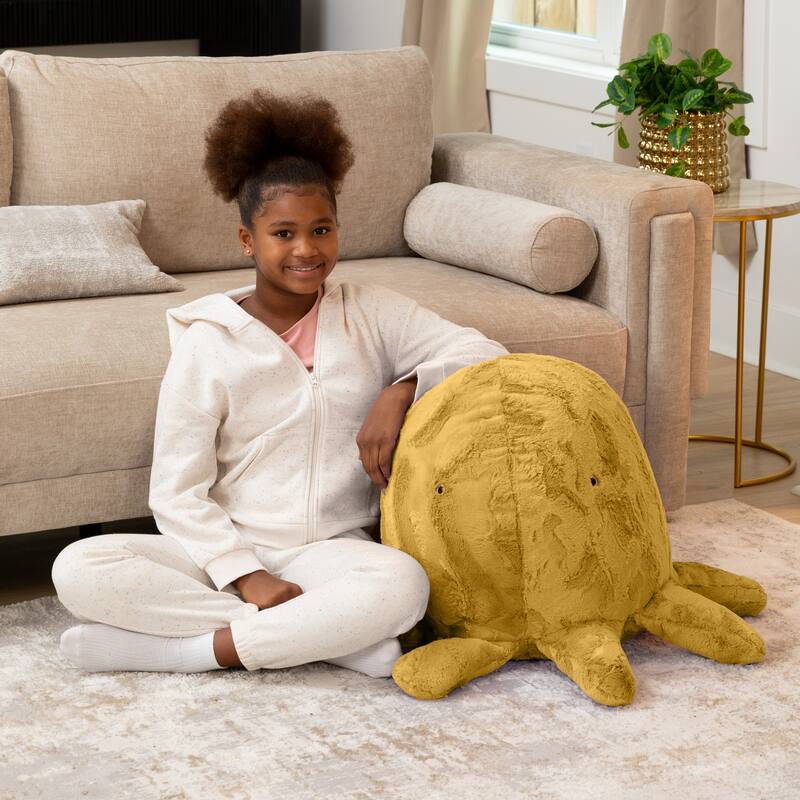 Raven-Symone Huggy the Octopus Sea Buddy Large Kids Stuffed Animal Bean Bag and Pouf - Synthetic Fur Gold