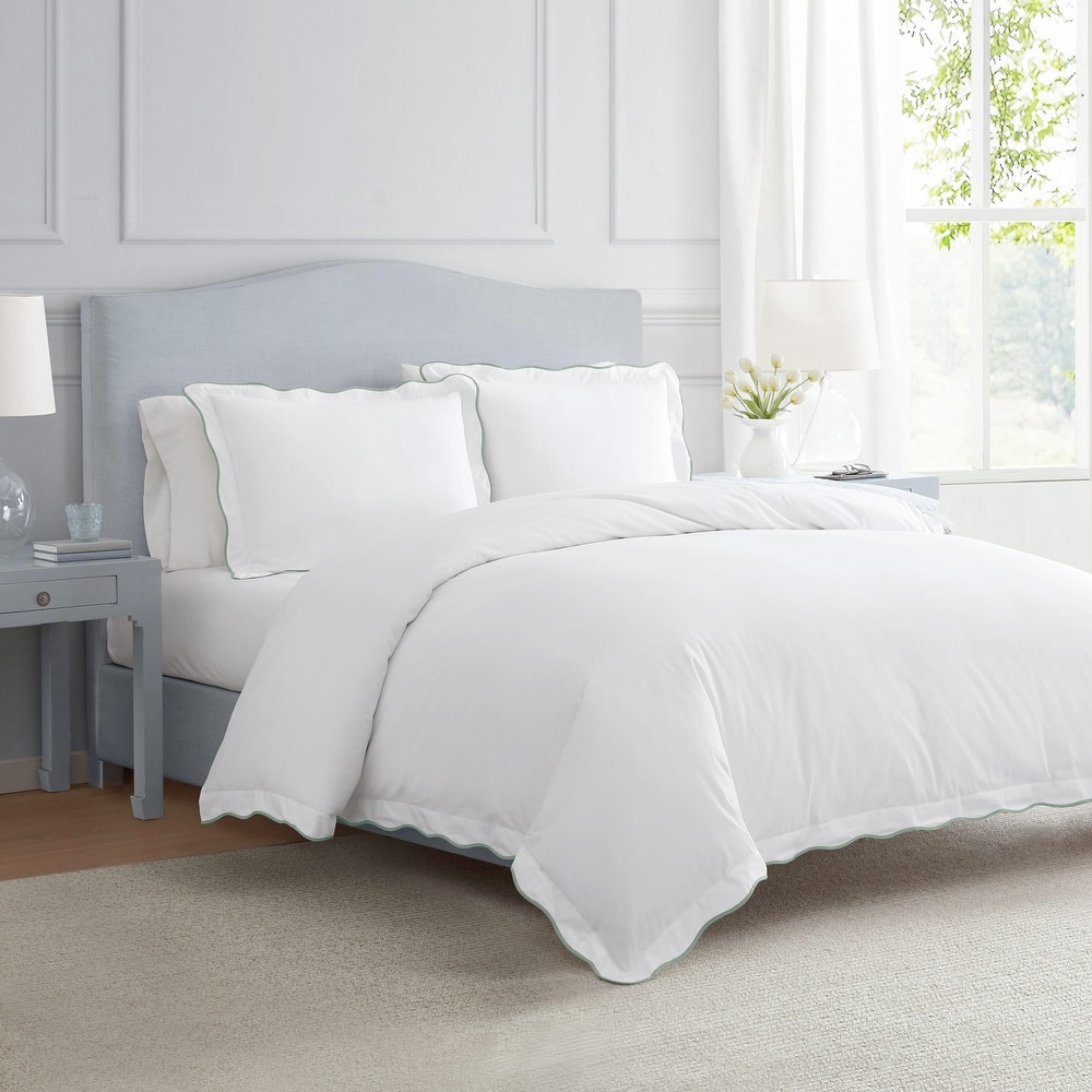 Martha Stewart Simple Scallop Cotton Duvet Cover Set
