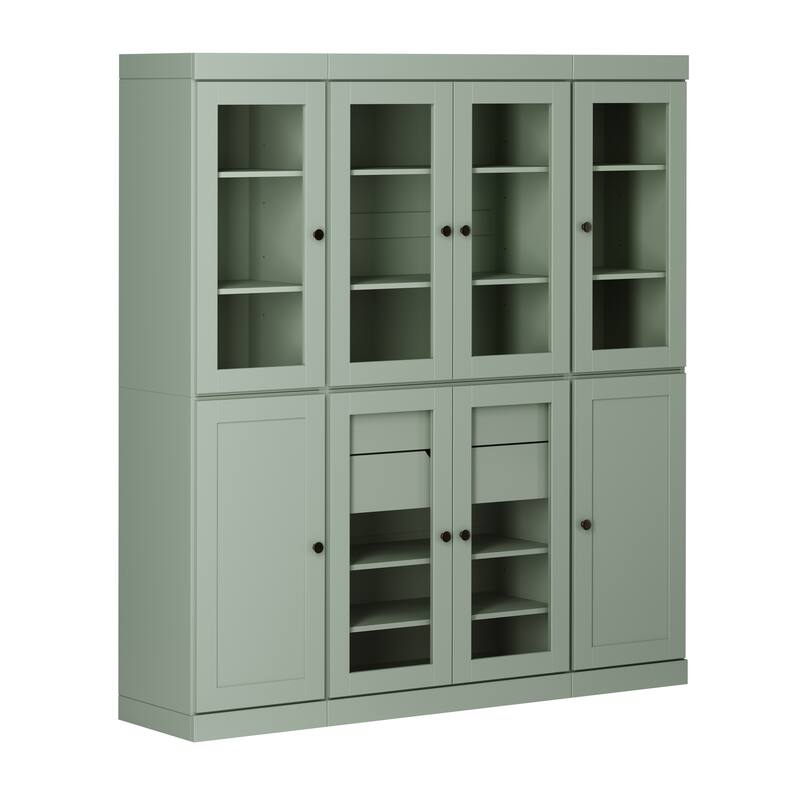 Palace Imports 100% Solid Wood 65" Pantry Cabinet with Clear Glass, Shaker Doors, 2-Drawers and Adjustable Shelves