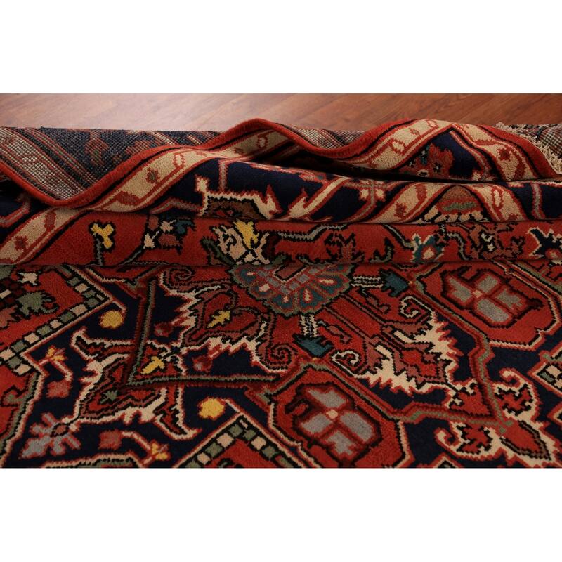 Orange Geometric Heriz Serapi Indian Area Rug Handmade Wool Carpet - 7'11"x 9'10"