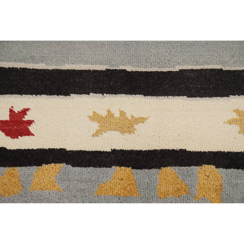 Hand Knotted Oriental 100% Wool Carpet Modern Geometric Greys & Charcoal Gabbeh Area Rug - 9' 2'' X 6' 0''