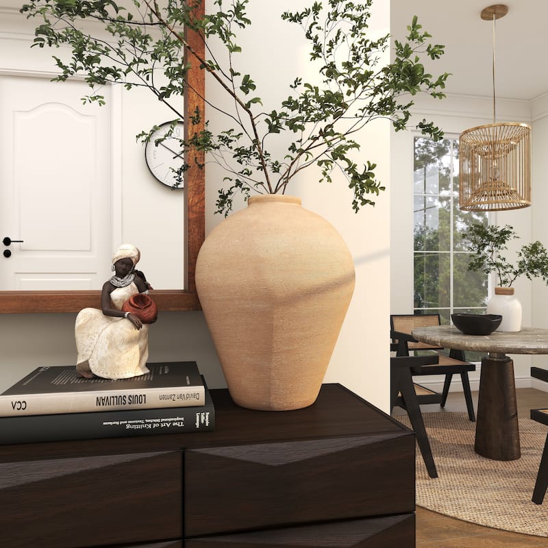 Porcelain Ceramic Wide Textured Decorative Vase - Beige - Roche River Decor