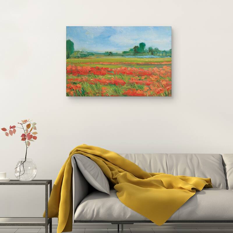 Living Coral Poppy Field by Alexi Fine Canvas Art Print
