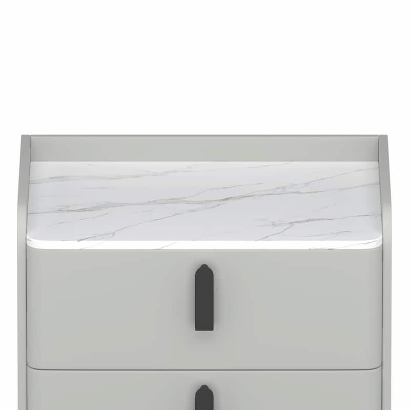 Nightstand with 2 Drawers and Marble-Pattern Tabletop