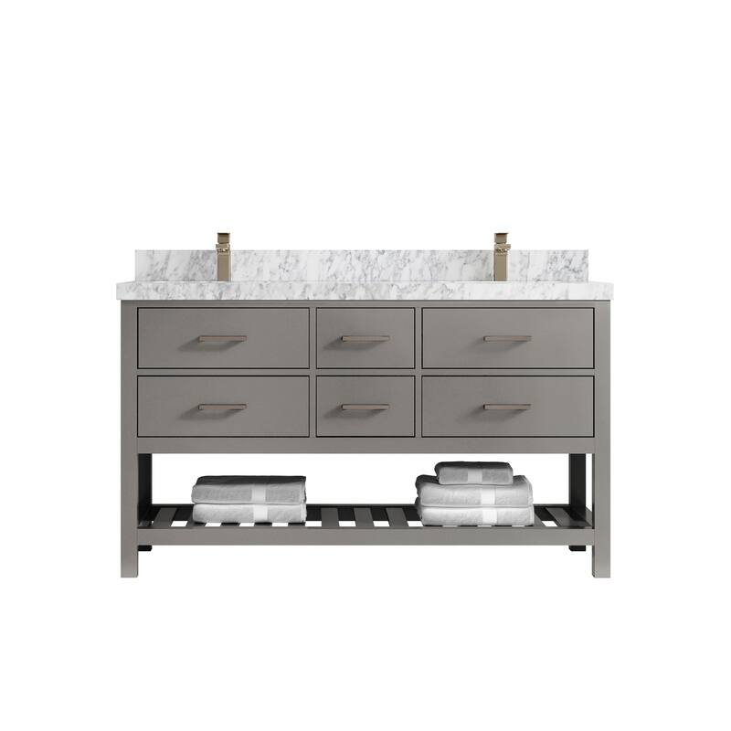 Willow Collections 60 in. W x 22 in. D Parker Double Sink Bathroom Vanity with Countertop - 2" Carrara Marble - Elephant Skin Gray