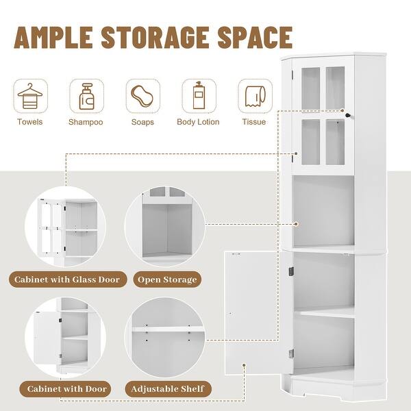 23.2 in. W x 15.9 in. D x 65 in. H in White MDF Boards Bathroom Storage Cabinet with Glass Door