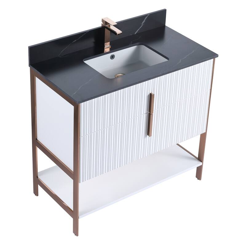 Fine Fixtures Serenity Modern Bathroom Vanity with Black Sintered Stone Top