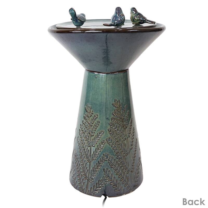 Sunnydaze Gathering Birds Ceramic Outdoor Fountain with LED Lights - 28.25-Inch
