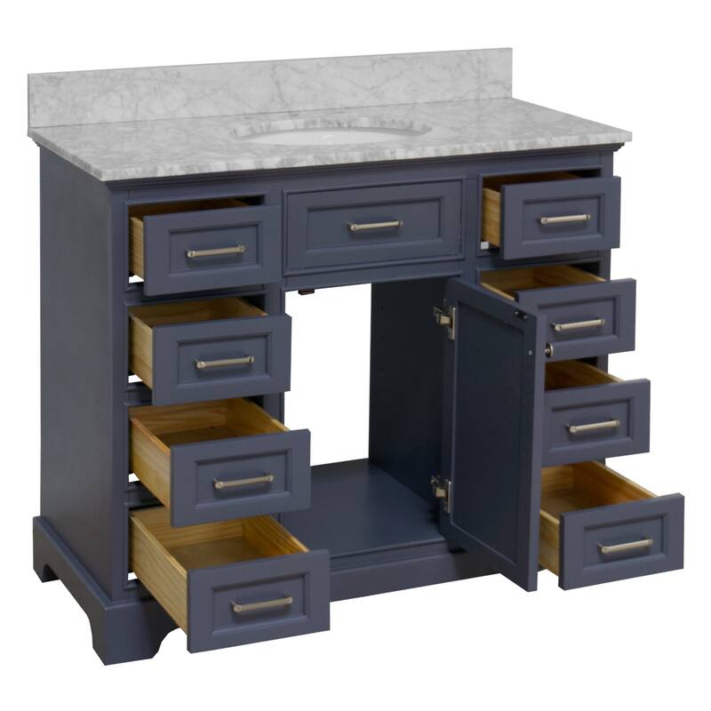 KitchenBathCollection Aria 42" Bathroom Vanity with Carrara Marble Top