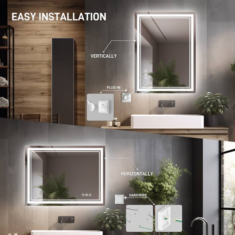Durx-litecrete LED Wall Mirror Rectangular Frameless Dual Strips LED Bathroom Vanity Mirror