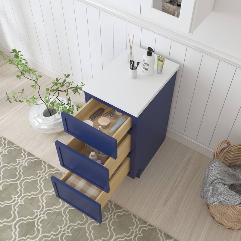 Vanity Art 15" Freestanding Single Base 3 Drawers Storage Cabinet