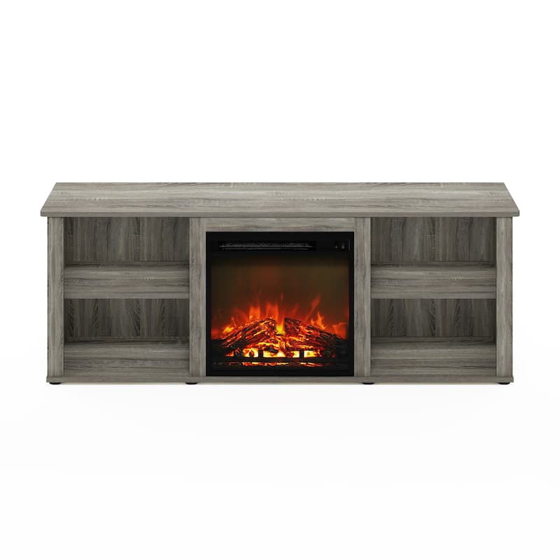 Furinno Classic 60 Inch TV Stand with Fireplace - French Oak Grey