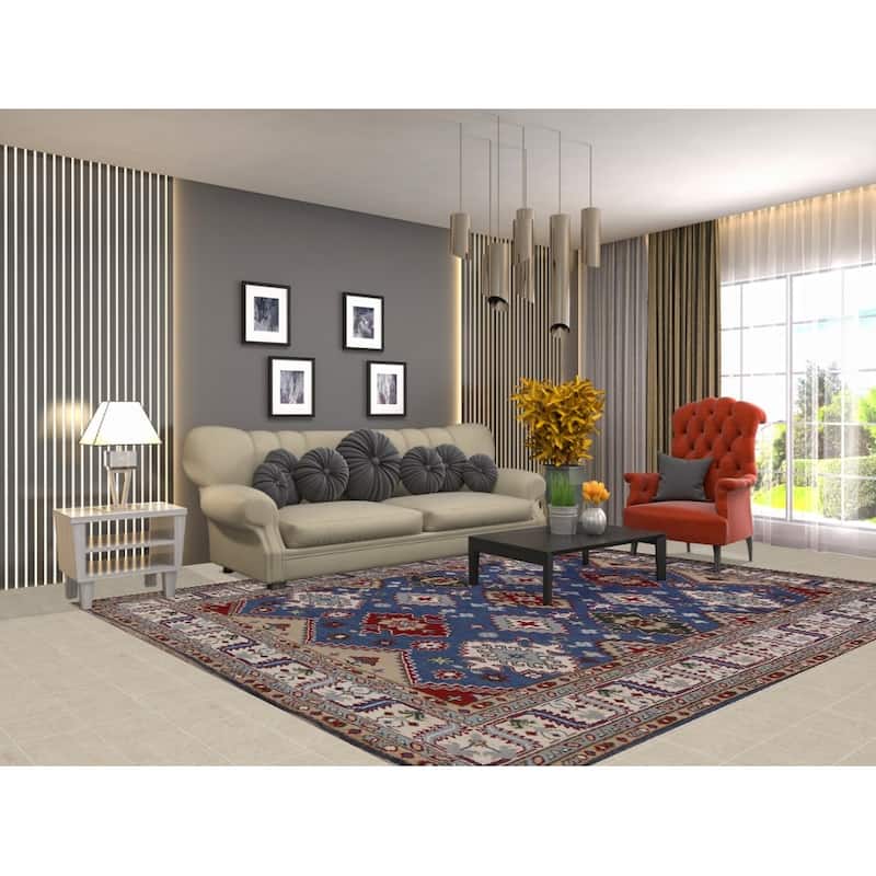 Blue Kazak Area Rug Hand-Knotted Wool Carpet - 8'1" x 9'11"