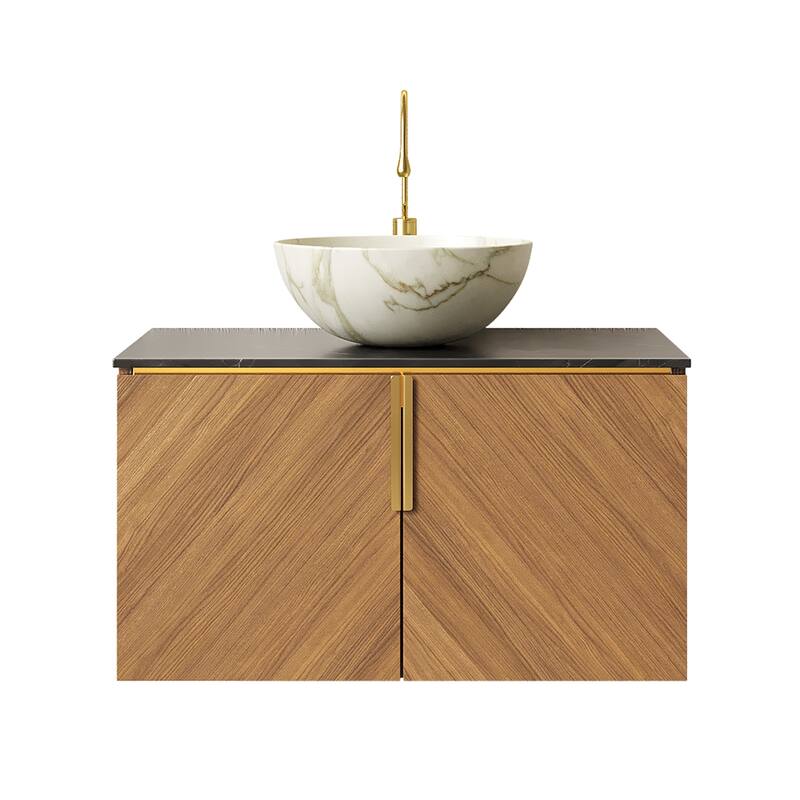 Wall-Mounted Bathroom Vanity with Round Ceramic Sink