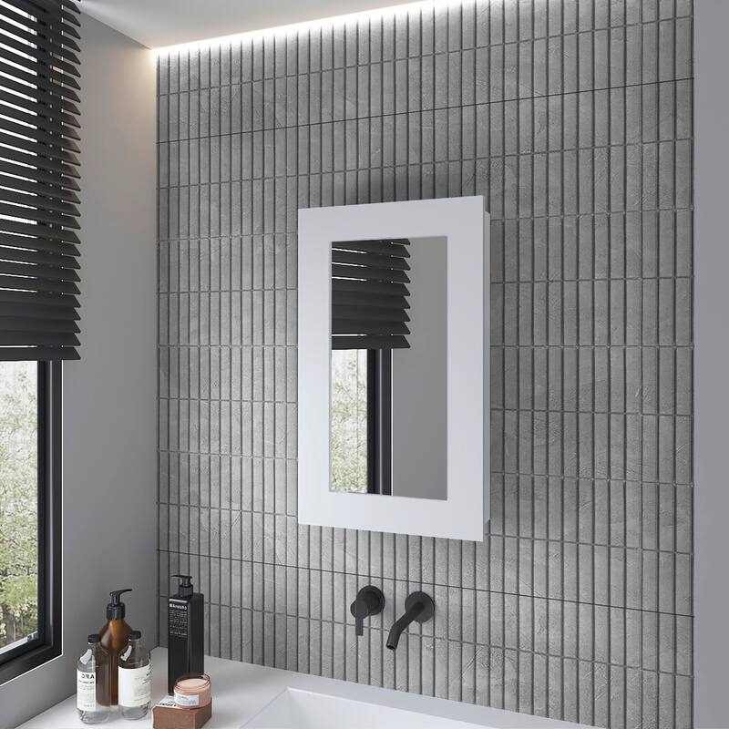 Sanford Medicine Cabinet with Mirrored Door, Three Shelves for Bathroom Storage, White Compact Design - 15.3X5 in - White + Engineered Wood