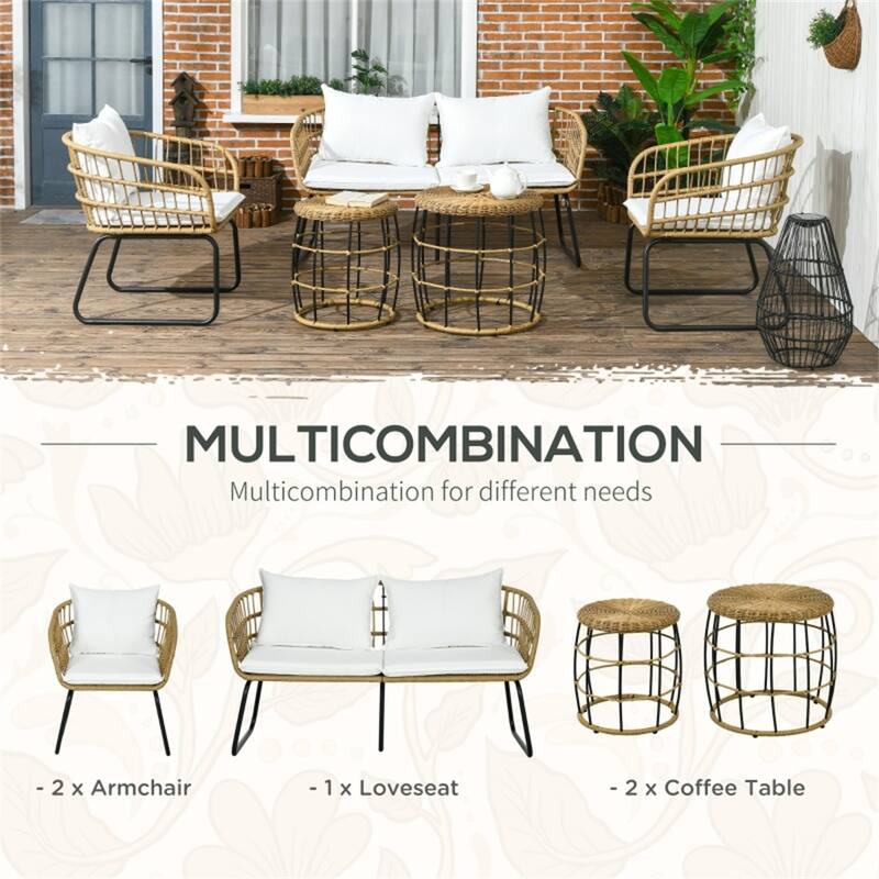 5-Piece Outdoor Patio Conversation Set with PE Rattan, Cushions & Dual Coffee Tables