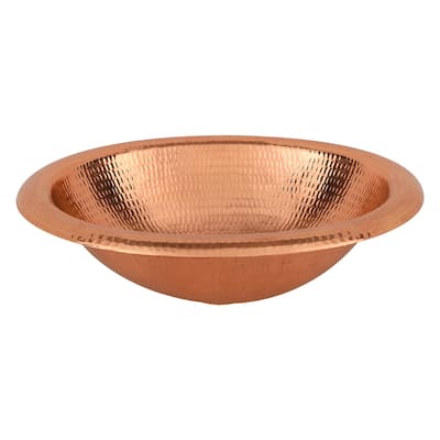 18" Wide Rim Oval Self Rimming Hammered Copper Bathroom Sink in Polished Copper (LO18RPC)