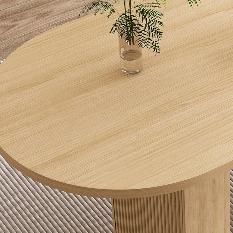 62.9" Farmhouse Kitchen Oval Dining Table with Wood Strip Base