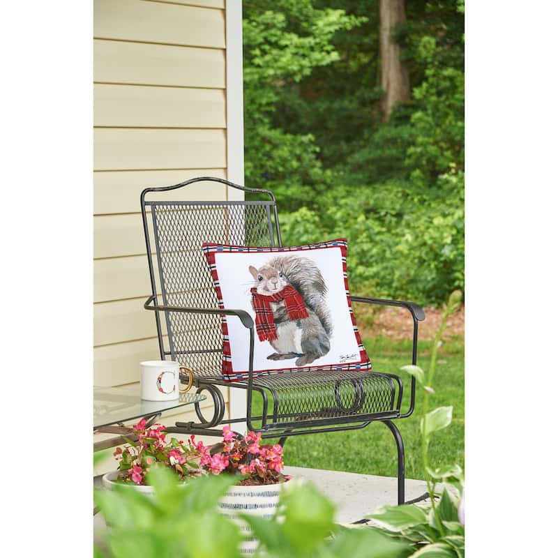 Plaid Squirrel Christmas Indoor/Outdoor 18x18 Throw Decorative Accent Pillow