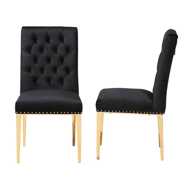 Caspera Contemporary Glam and Luxe Velvet Fabric and Metal 2-Piece Dining Chair Set