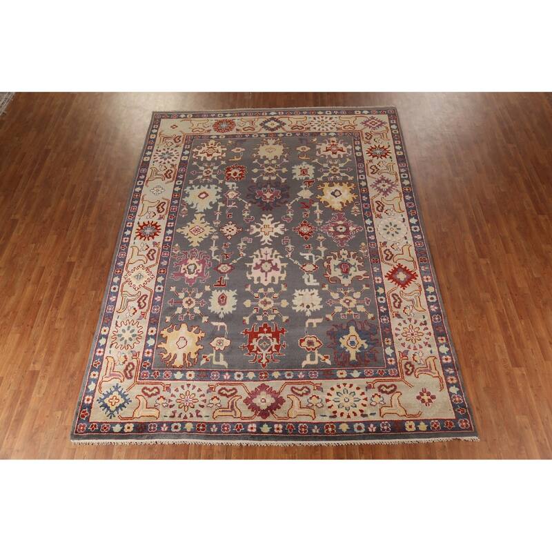 All-Over Grey Oushak Oriental Area Rug Handmade Wool Carpet - 8'11"x 11'10"