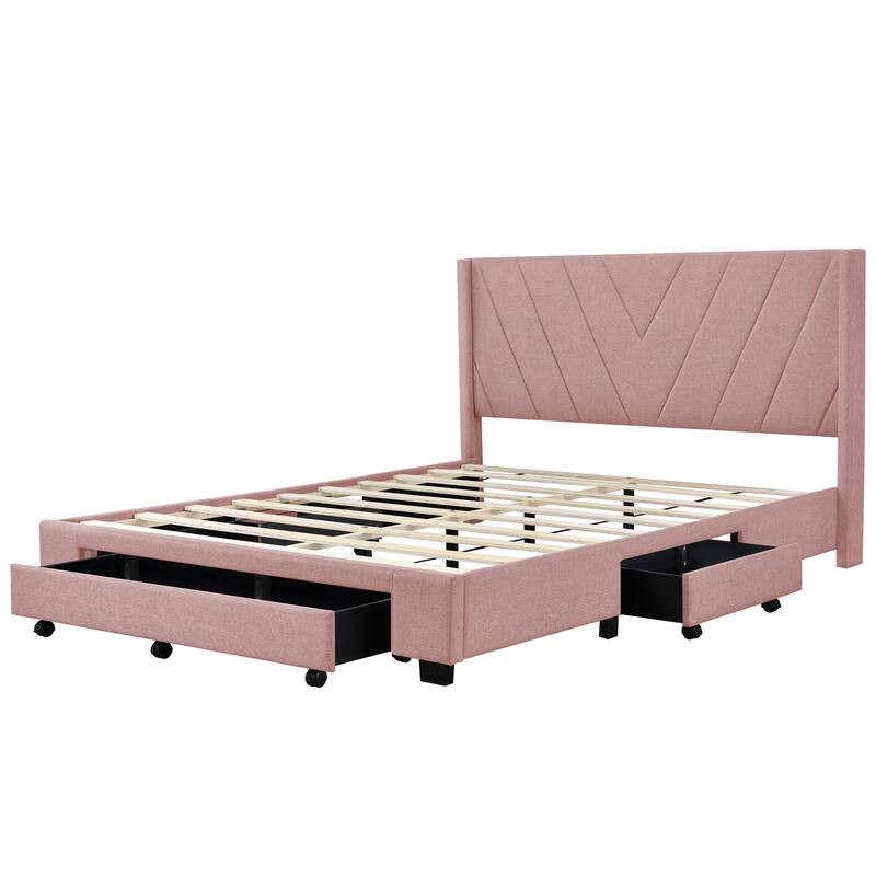 Storage Bed Linen Upholstered Platform Bed with 3 Drawers