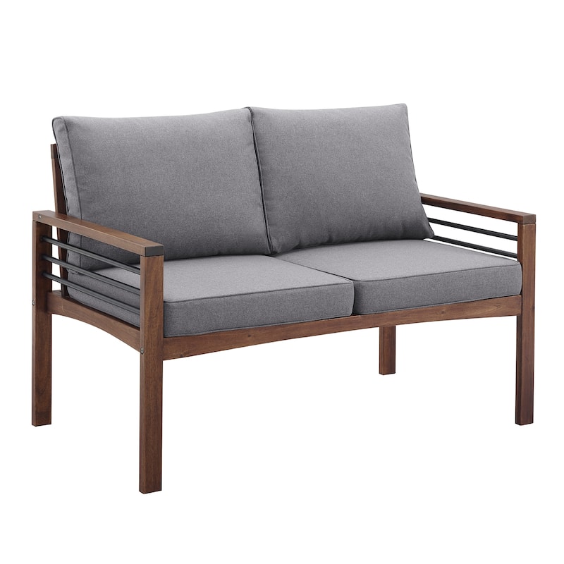 Middlebrook Acacia and Metal Outdoor Love Seat with Cushions