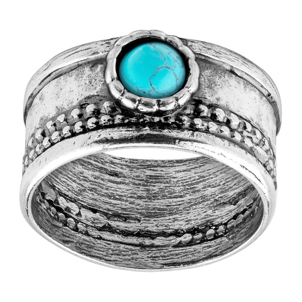 Natural Turquoise Cabochon Band Ring in Sterling Silver
