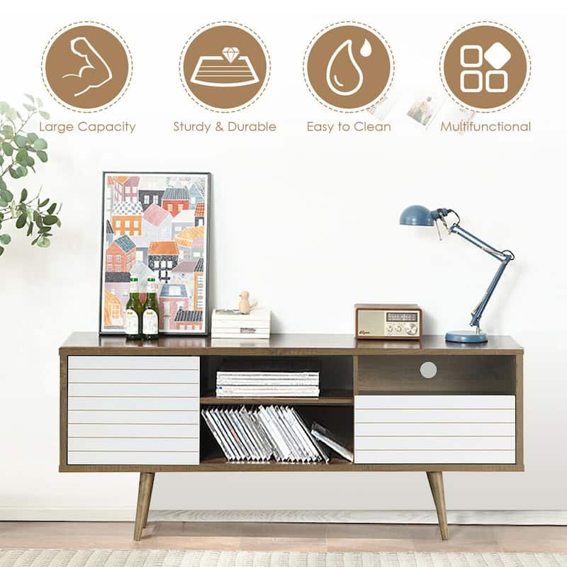 Modern TV Stand with 3 Shelves Storage Drawer - 63" x 15.5" x 27" (L x W x H)