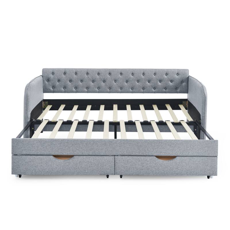 Grey Twin Upholstery Daybed with Trundle & 2 Storage Drawers