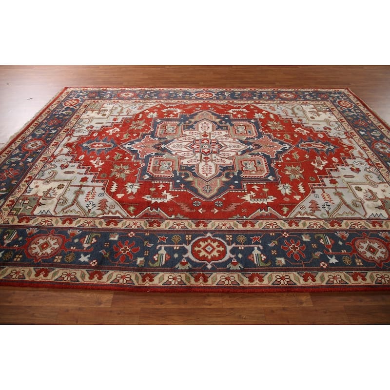 Geometric Heriz Serapi Oriental Area Rug Hand-Knotted Wool Carpet - 8'11"x 11'10"
