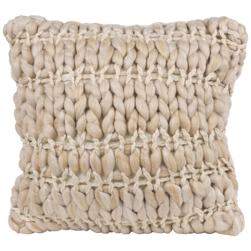 16" Khaki Jumbo Knit Square Throw Pillow with Velvet Back