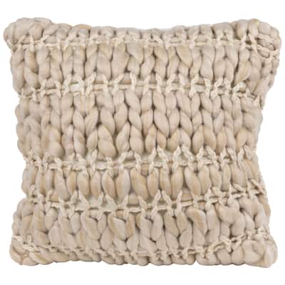 16" Khaki Jumbo Knit Square Throw Pillow with Velvet Back