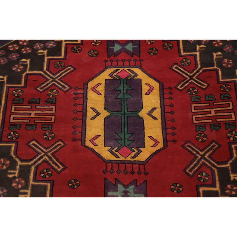 Hand Knotted Oriental 100% Wool Carpet Traditional Geometric Red Ardebil Runner Rug - 9' 3'' X 4' 1''