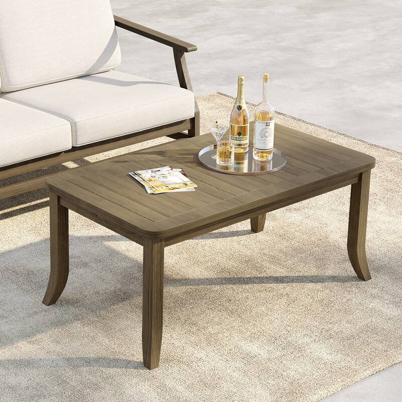 40" W Rectangular Solid Teak Outdoor Coffee Table with Curved Leg