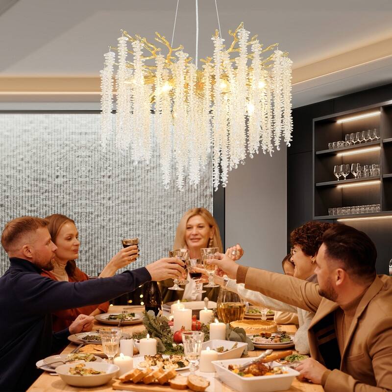 Golden Crystal Branch Chandelier Luxury Adjustable Lighting for Grand Entryways