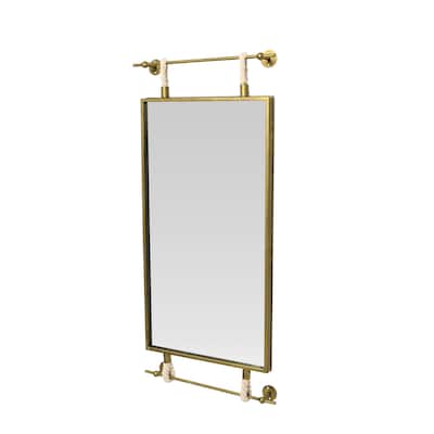 Metal Framed Wall Mirror with Rope Accents and Metal Brackets, Gold