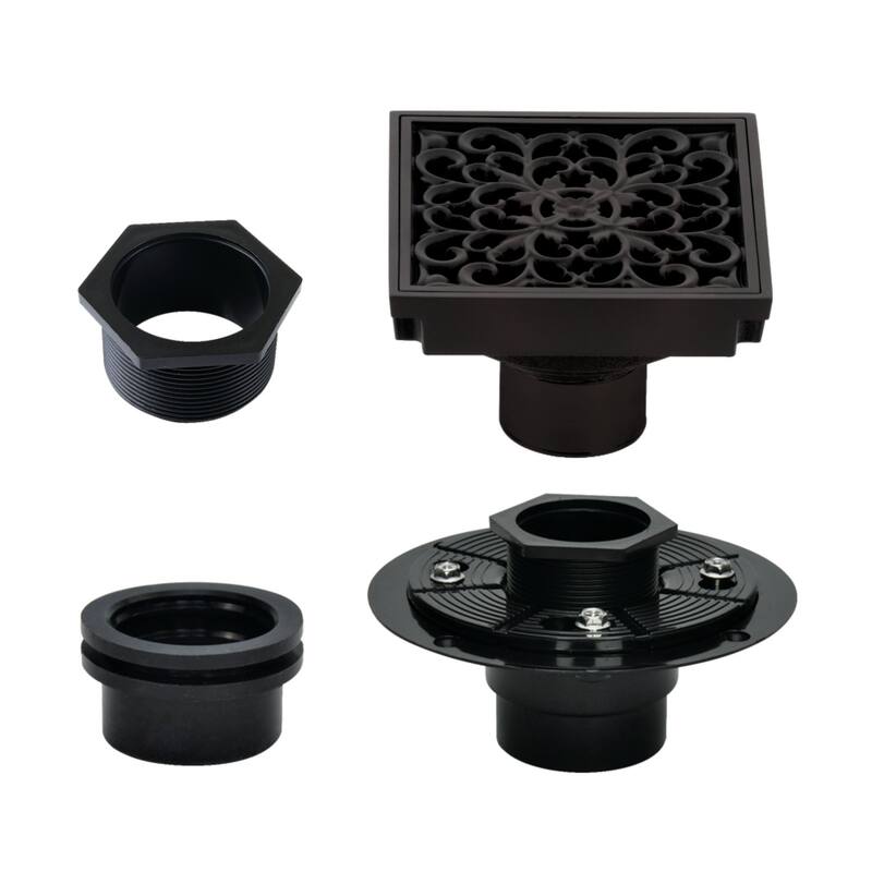 Watercourse 4-Inch Square Brass Shower Drain - Oil Rubbed Bronze