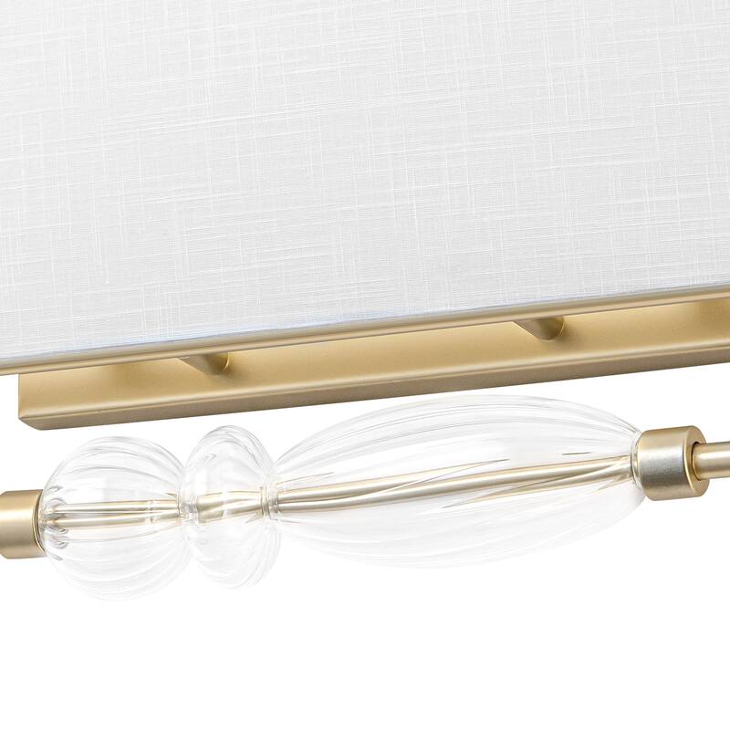 2-Light Wall Sconce Half-Open Linen Shade Striped Glass Globe Accent