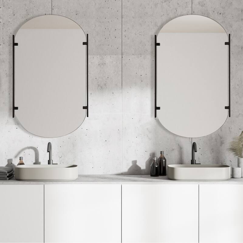 Porch & Den Frameless Wall Mirror with Satin Black Metal Holders