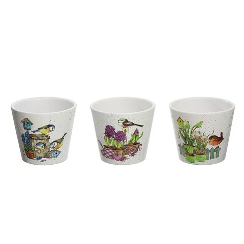 Ceramic Round Planters (Bird Garden) (6/Disp) - Set of 6