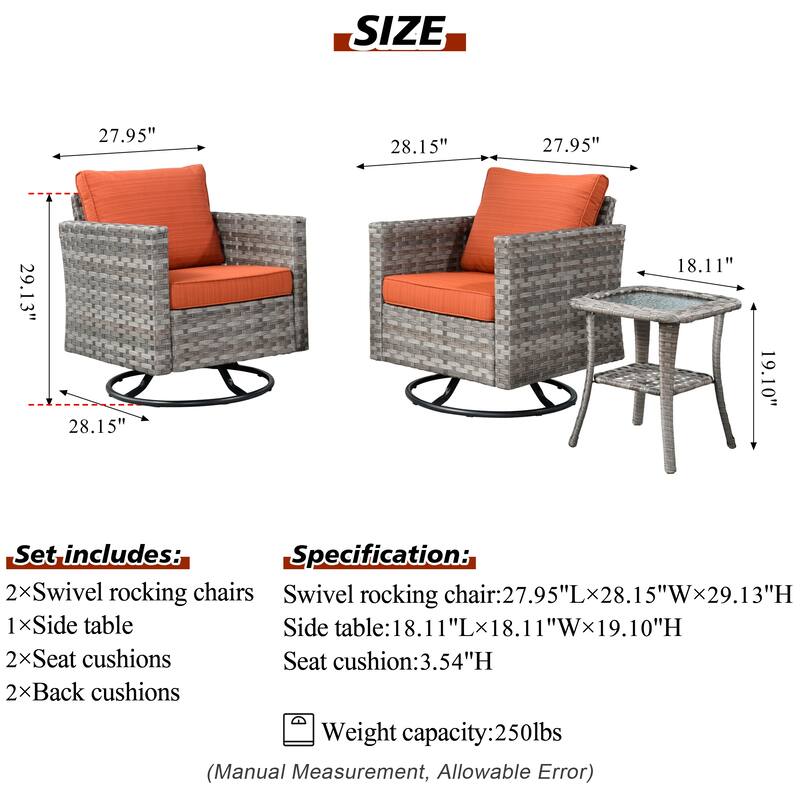 HOOOWOOO 3-piece Patio Rattan Outdoor Furniture Swivel Chair Set